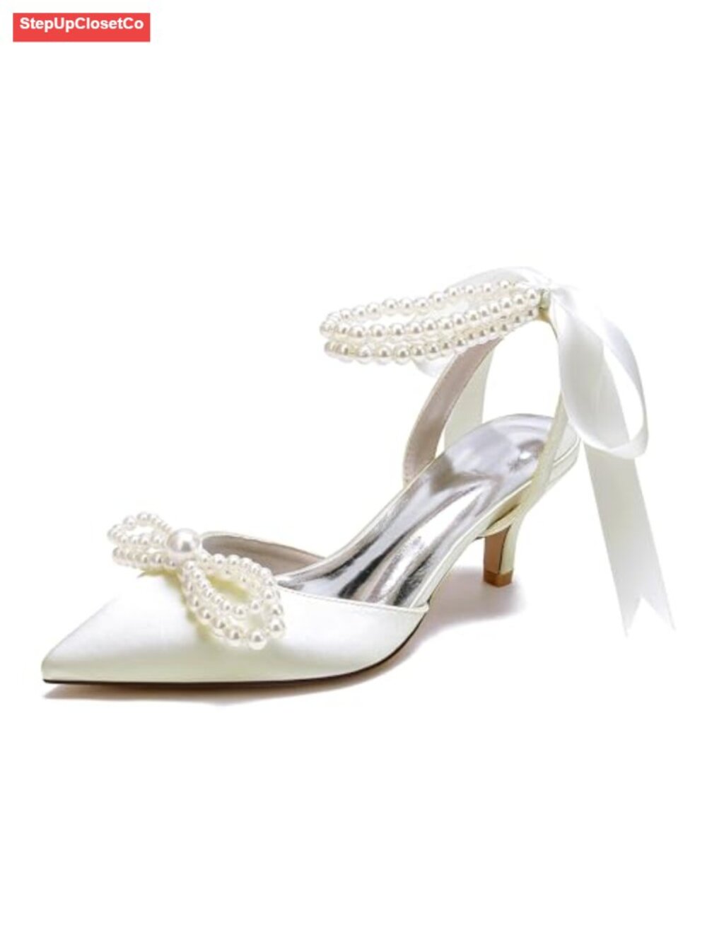 Women's Satin Low Heel Kitten Pumps Slingback Bow Wedding Shoes